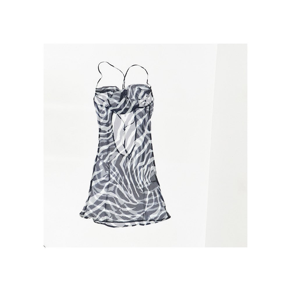 REINA OLGA S zebra-striped silk carioca short dress