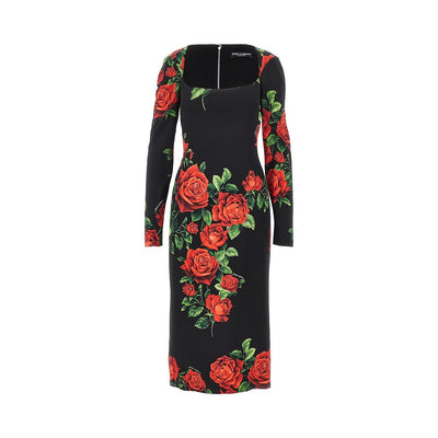 roses print charmeuse midi dress