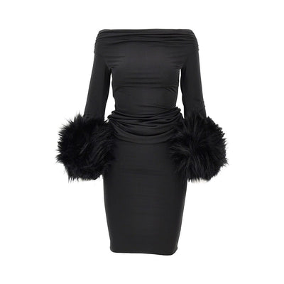 tyla long dress with faux fur cuffs