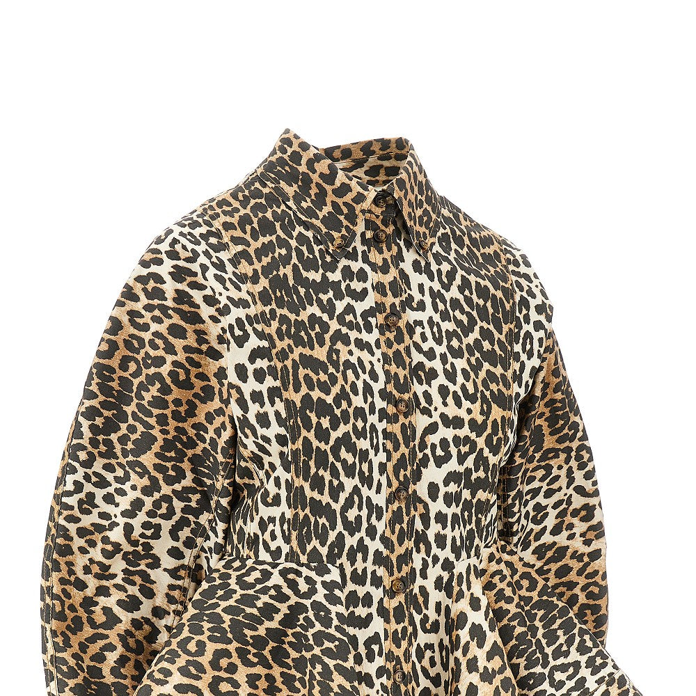 GANNI 40 leopard cotton peplum shirt