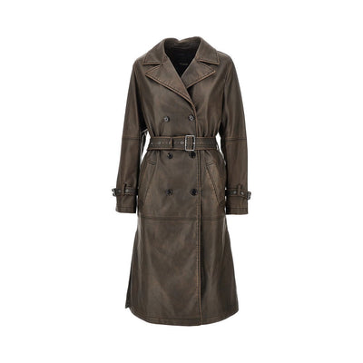 vintage effect faux leather trench coat