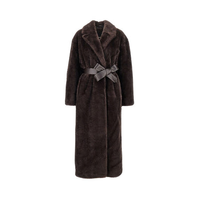 faux fur long coat with belt