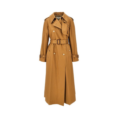 gabardine trench coat with leather details