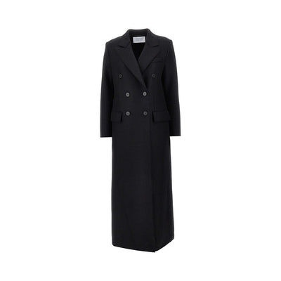 pressed wool long double-breasted coat