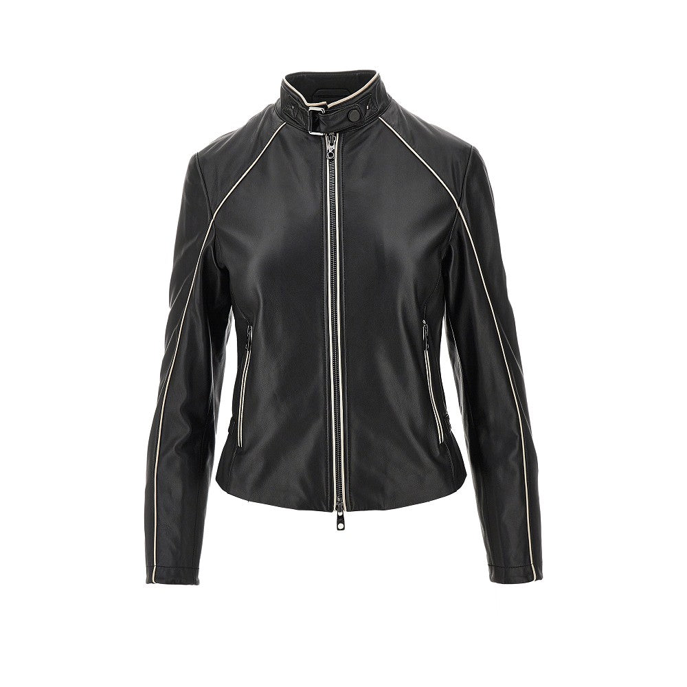 EMPORIO ARMANI 44 nappa leather jacket with contrasting piping