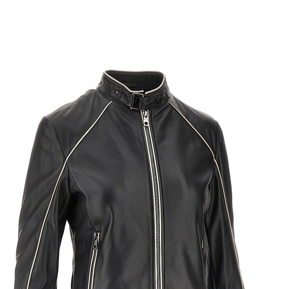 EMPORIO ARMANI 44 nappa leather jacket with contrasting piping