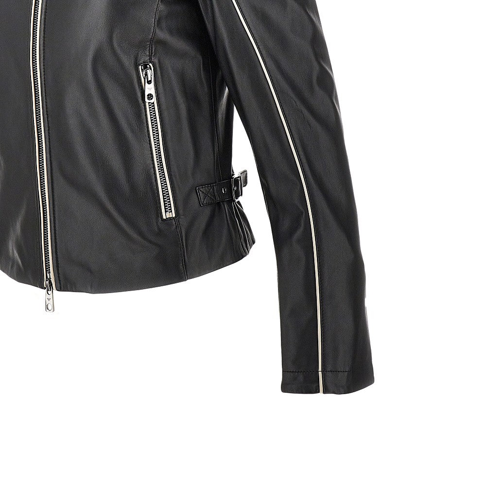 EMPORIO ARMANI 44 nappa leather jacket with contrasting piping