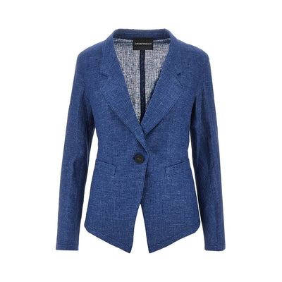 linen-blend chambray single-breasted jacket