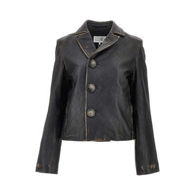 vintage-effect leather jacket