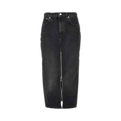 denim midi skirt with front zip