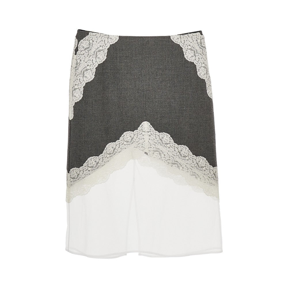 JIL SANDER 36 wool and organdy midi skirt with lace