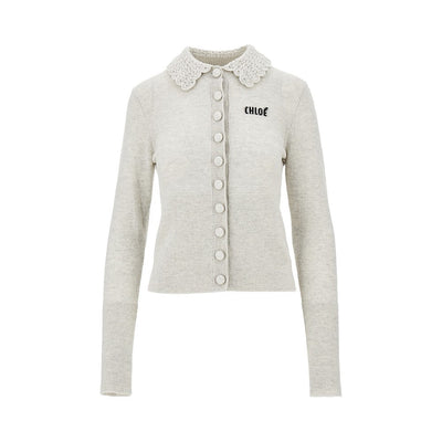 guipure collar wool cardigan