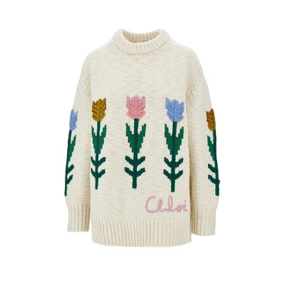 flowers intarsia oversized wool sweater