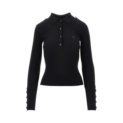 ribbed knit polo shirt