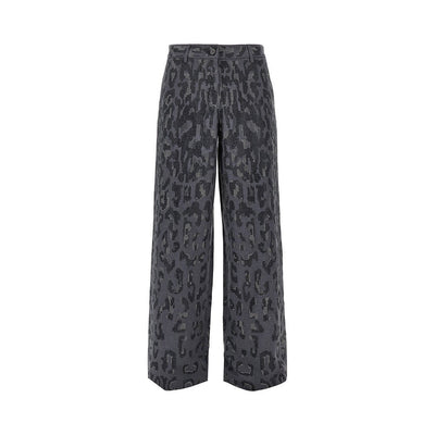 strass-embellished leopard wide leg pants