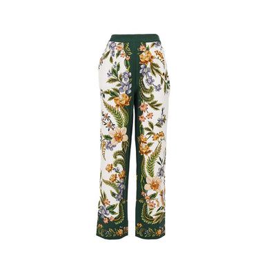 floral print linen-blend pants
