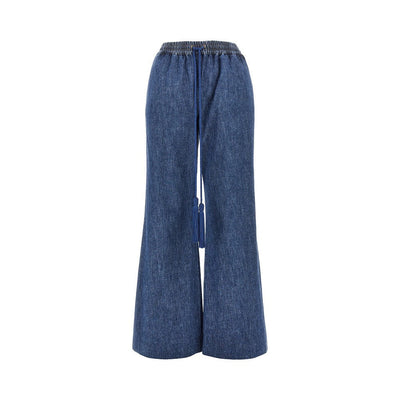 chambray denim pants with drawstring