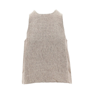 linen top with faux leather detail