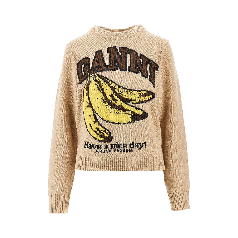 GANNI XS bananas intarsia wool-blend sweater