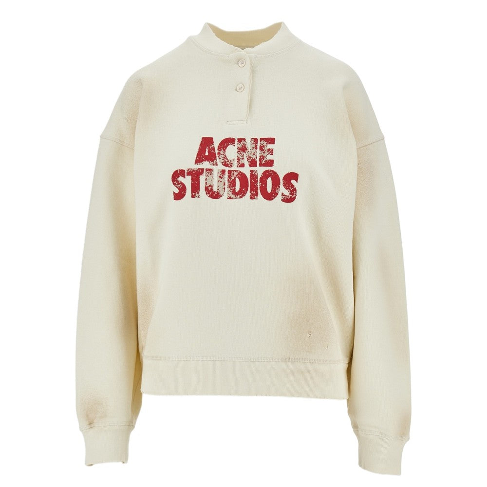 ACNE XS logo print distressed french terry sweatshirt