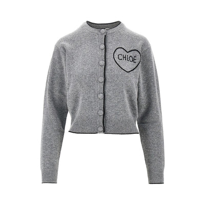 logo embroidery wool and cashmere cardigan