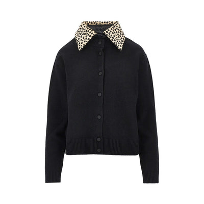 cheetah-print collar wool cardigan