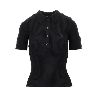 ribbed knit polo shirt