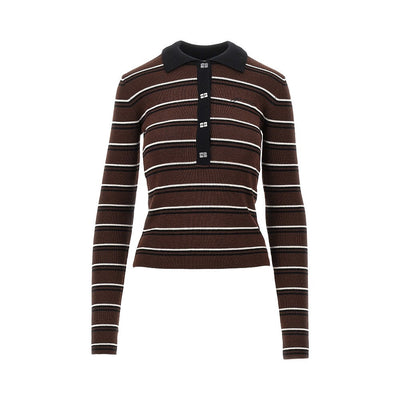 knitted polo shirt with striped motif