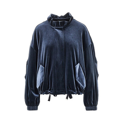 chenille blouson jacket with gathered neck