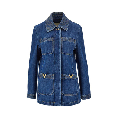 denim jacket with v gold details