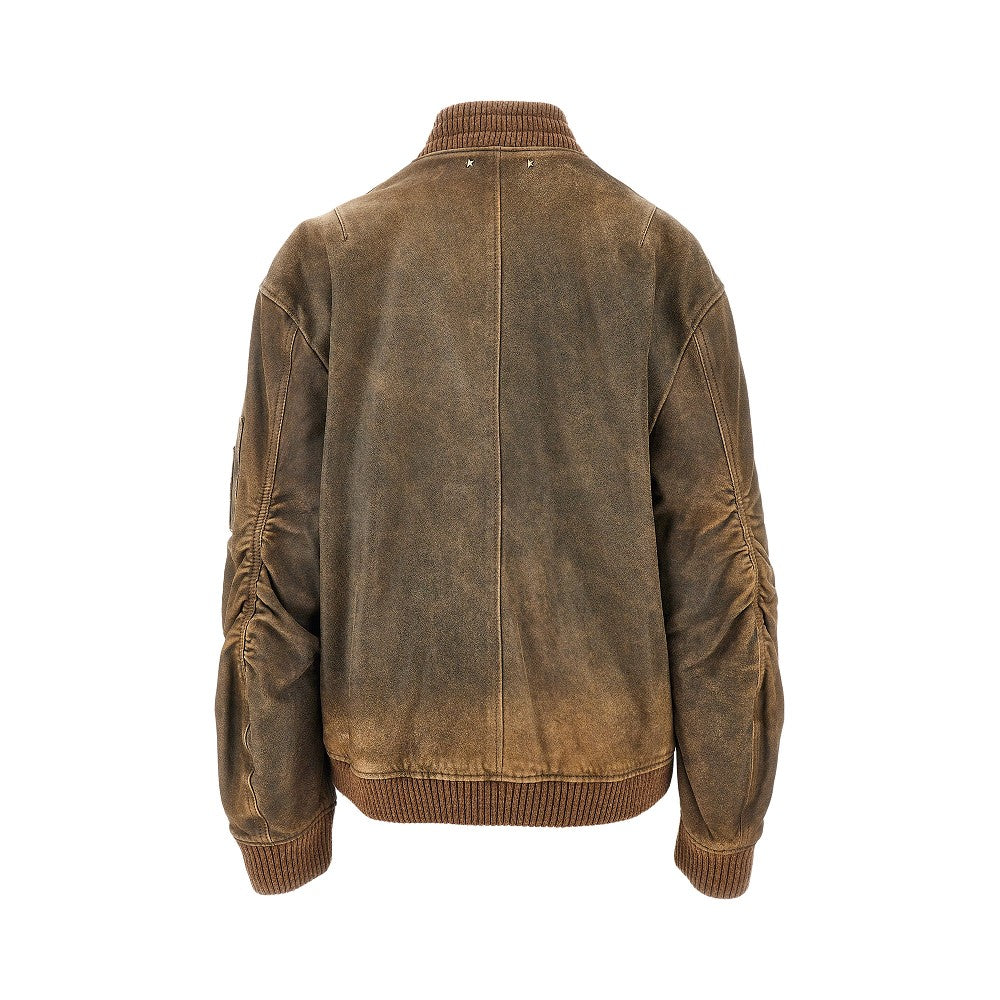 GOLDEN GOOSE M vintage-effect leather bomber jacket