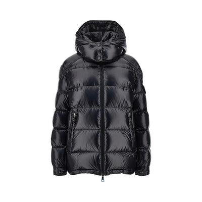 padded nylon downjacket with logo patch