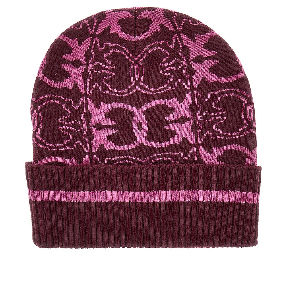 PINKO OS knitted beanie hat with jacquard logo
