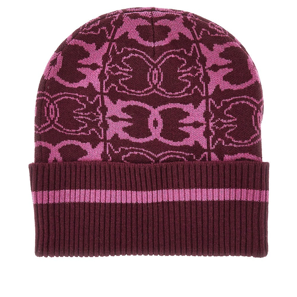 PINKO OS knitted beanie hat with jacquard logo