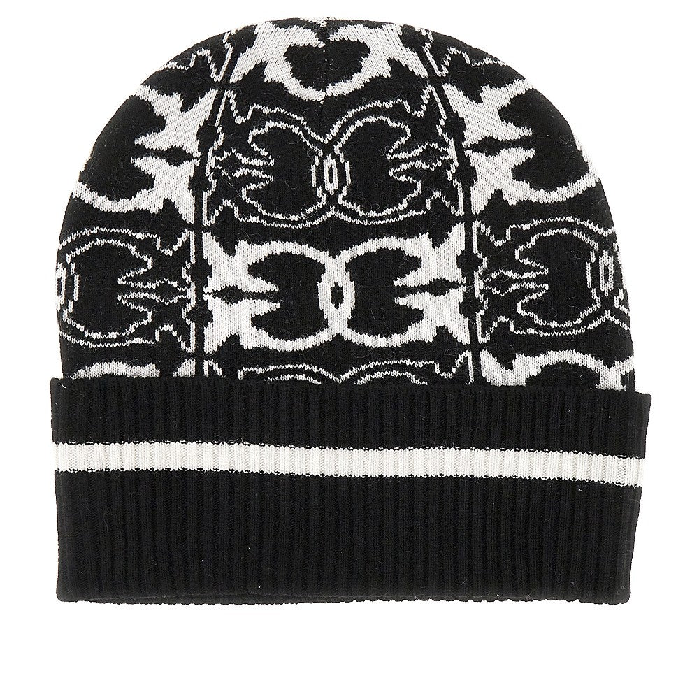 PINKO OS knitted beanie hat with jacquard logo