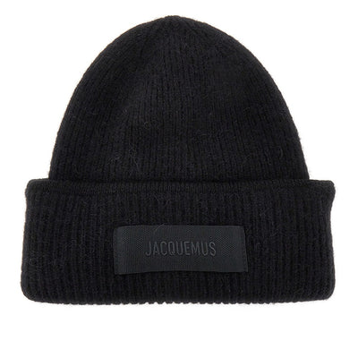 knitted beanie hat with gros-grain logo