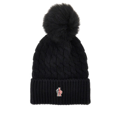 wool beanie hat with fur pompom