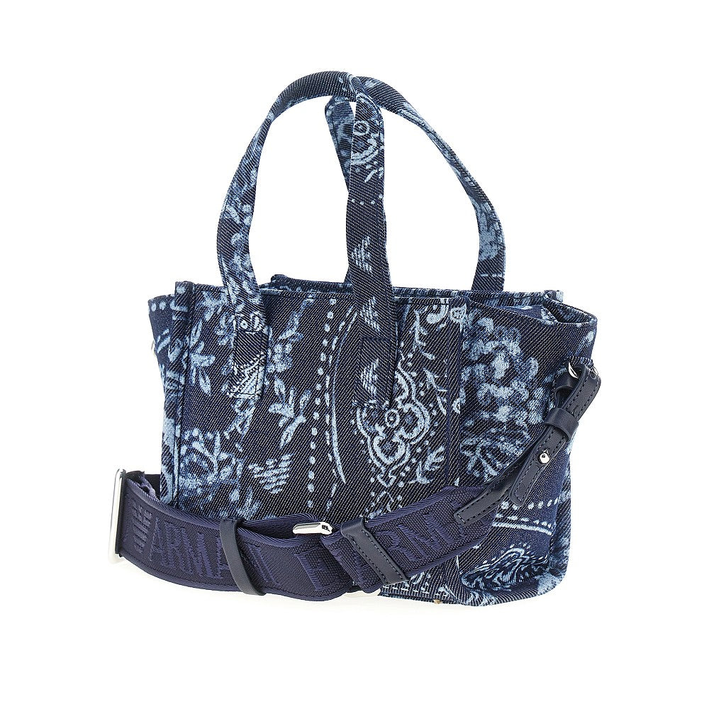 EMPORIO ARMANI OS bandana printed canvas small shopping bag