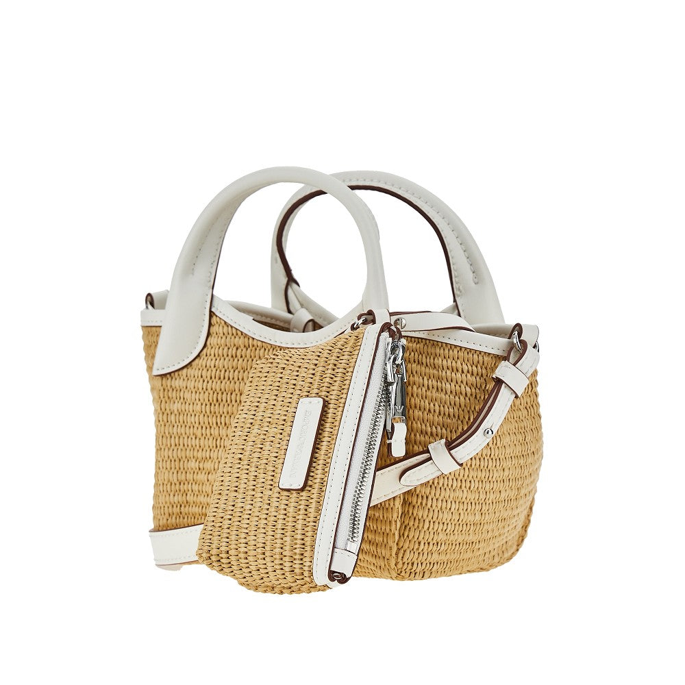 EMPORIO ARMANI OS synthetic raffia mini shopping bag