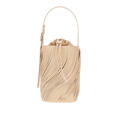 fringed cut leather bucket bag