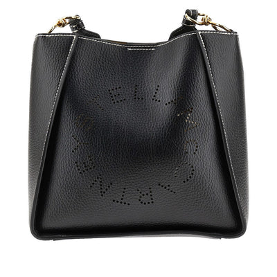 black shoulder bag with perforated logo