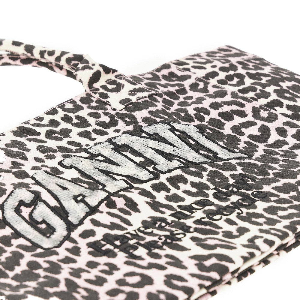GANNI OS leopard-print canvas medium tote bag