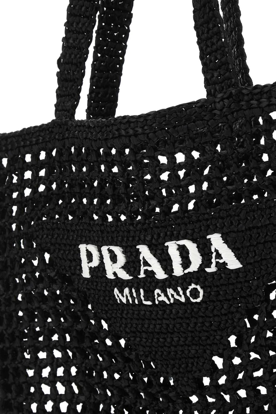 Logo Embroidered Crochet Raffia Tote