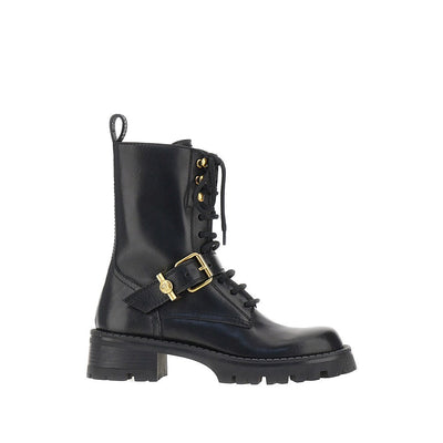 leather boots with medusa detail