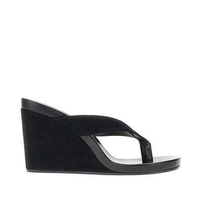 round wedge leather thong mules