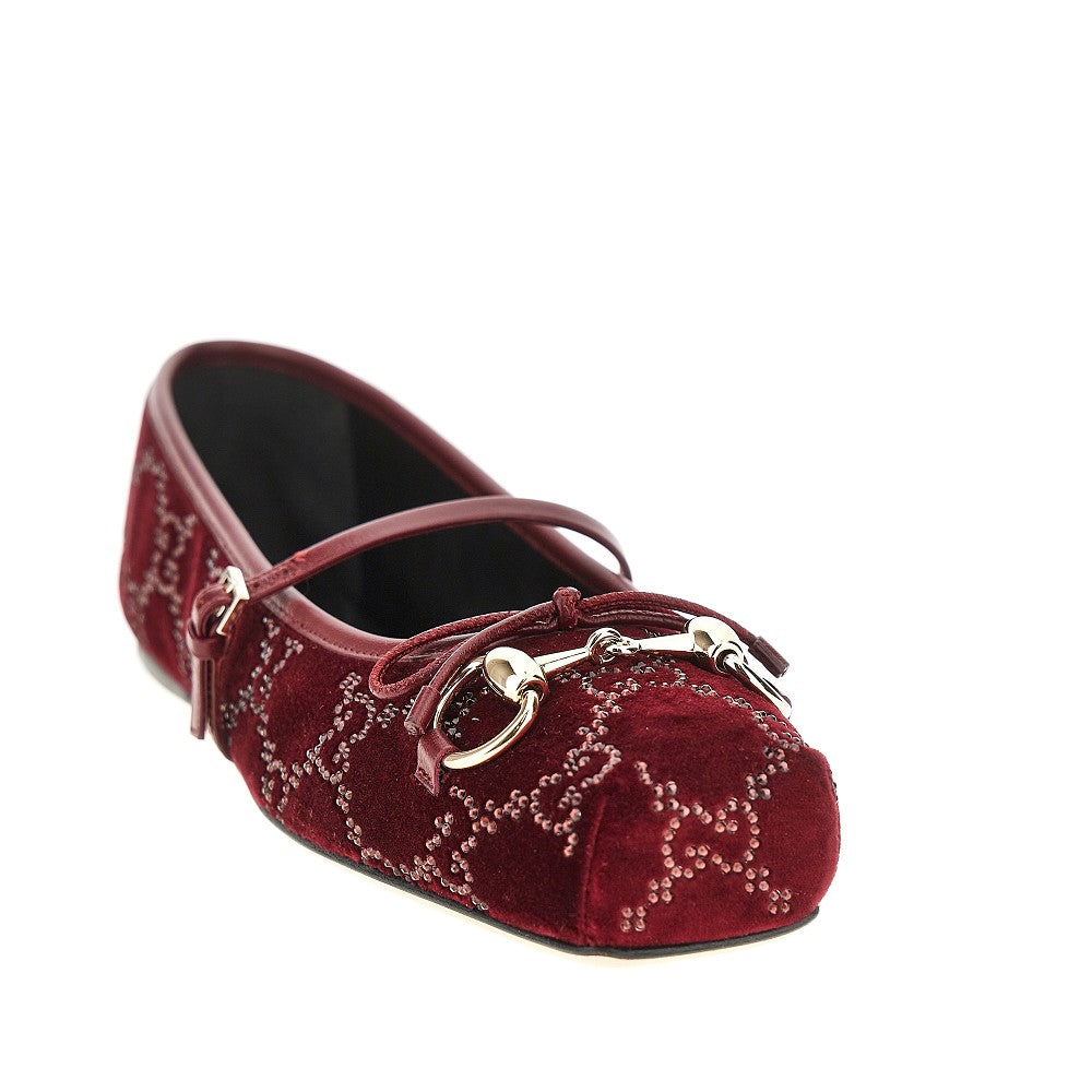 GUCCI 37 strass-embellished velvet ballet flats
