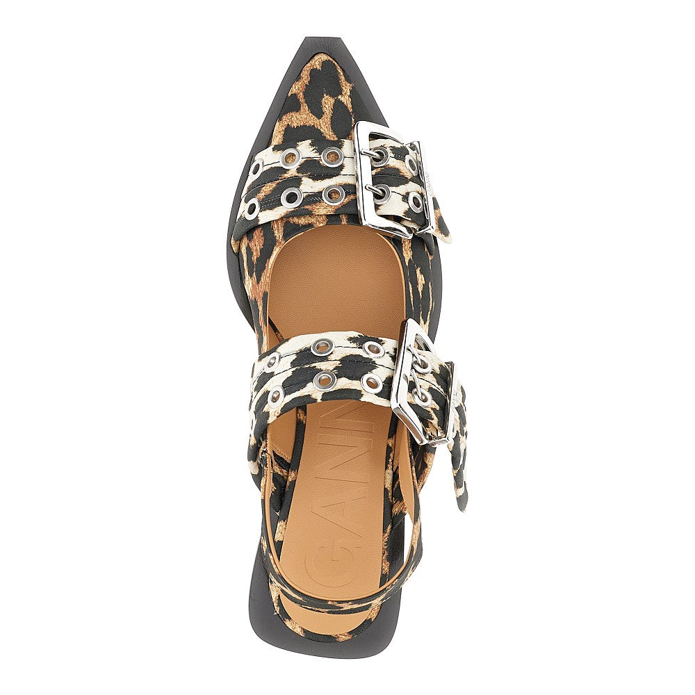 GANNI 36 leopard satin slingback ballerinas