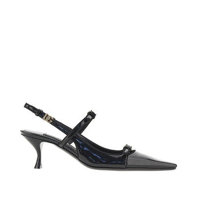 glossy leather buckled slingback pumps