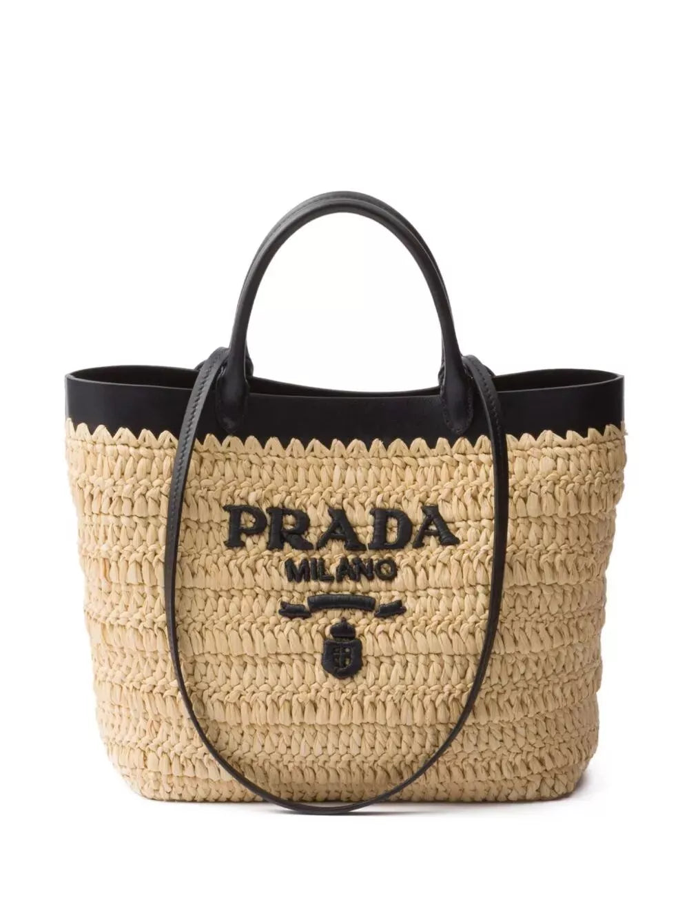 Prada Small Crochet And Leather Tote Bag