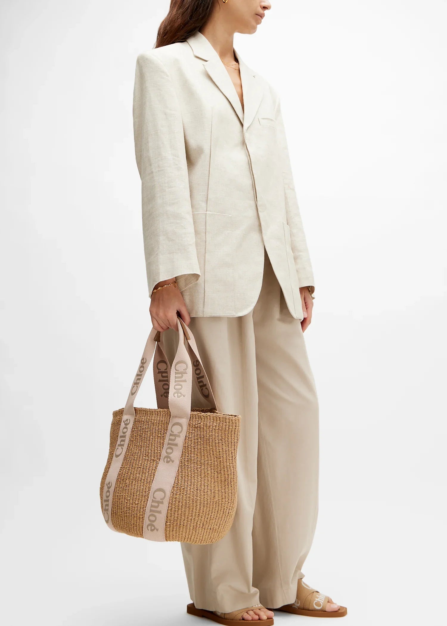 Woody Large Raffia Basket Tote